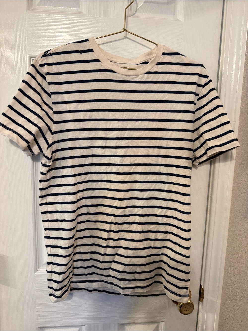 J. Crew White Tee with Navy Horizontal Stripes